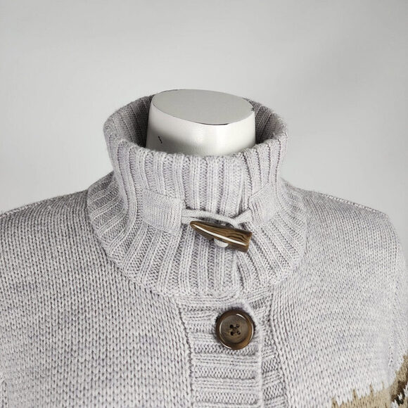Lady Hathaway Grey Wool Fair Isle Knit Button Up Cardigan Size M - Picture 2 of 10